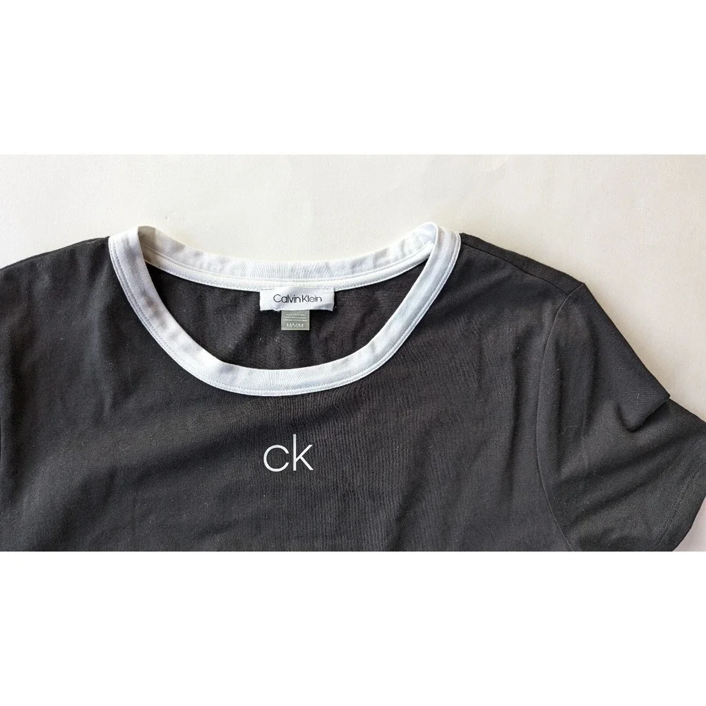 Calvin Klein Dress Women's Sz M Logo Piped Shirt Dress Black/White NWT $49 - Picture 3 of 6